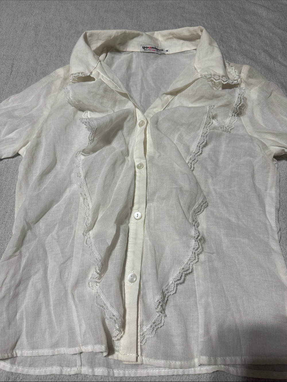 Younique Cream Ruffle Front Blouse